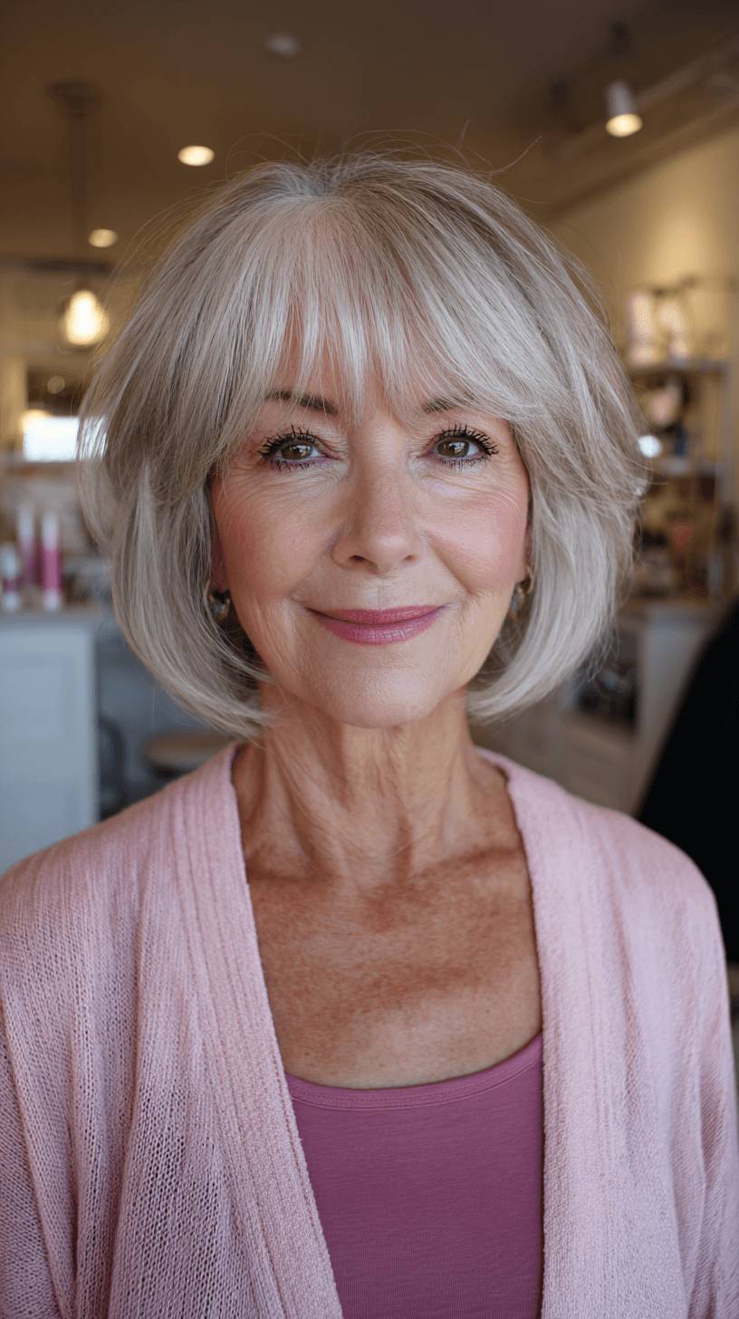 Softly Textured Shaggy Bob with Long Wispy Bangs