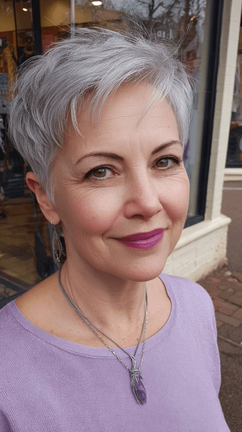 Stylish Short Silver Pixie Cut with Textured Layers
