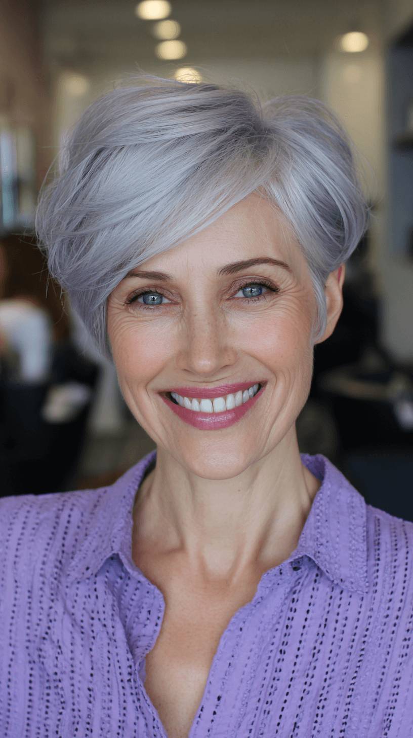 Stylish Softly Layered Silver Pixie Cut