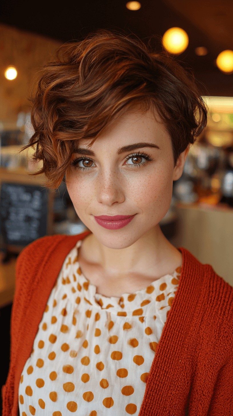 Textured Curly Pixie Cut with Rich Auburn Balayage