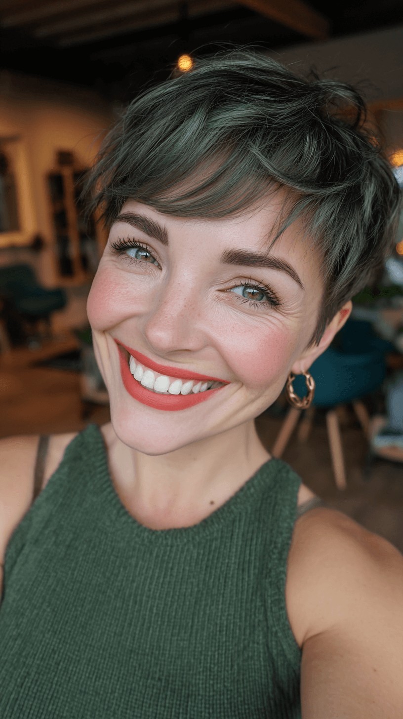 Textured Green Pixie Cut with Soft Layers