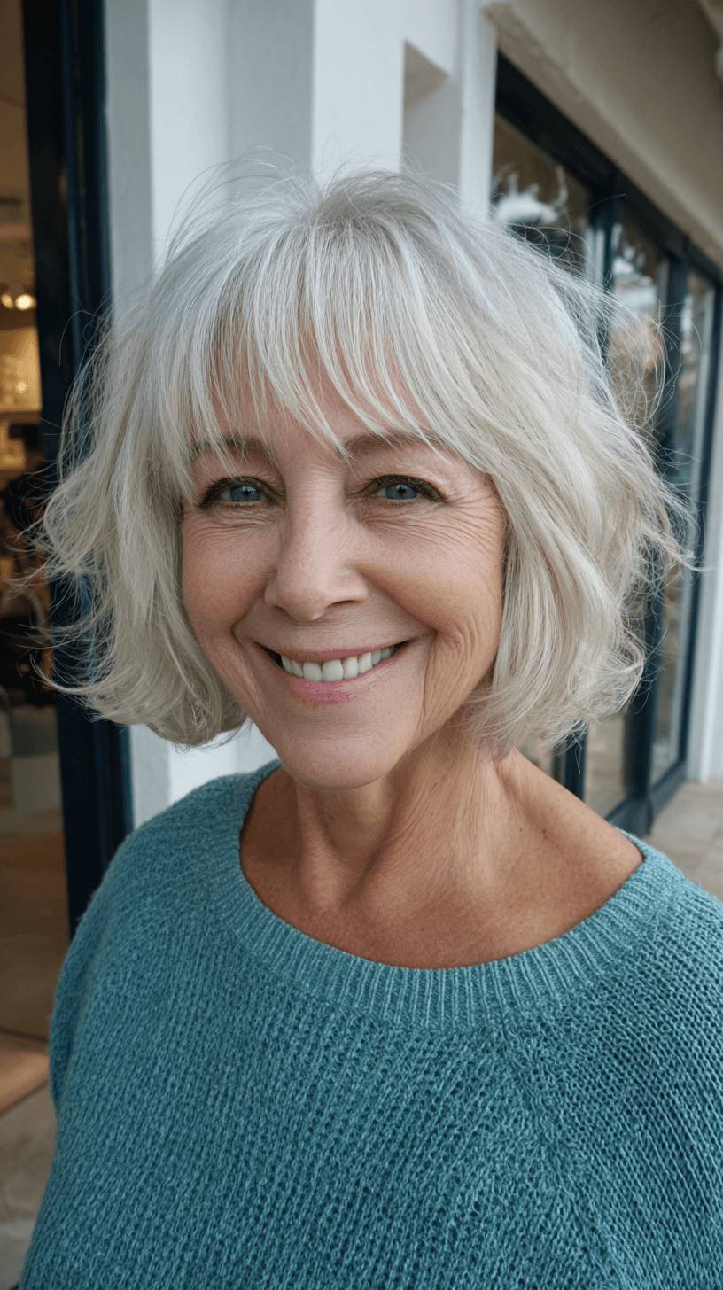 Textured Shaggy Bob with Long Side-Swept Bangs