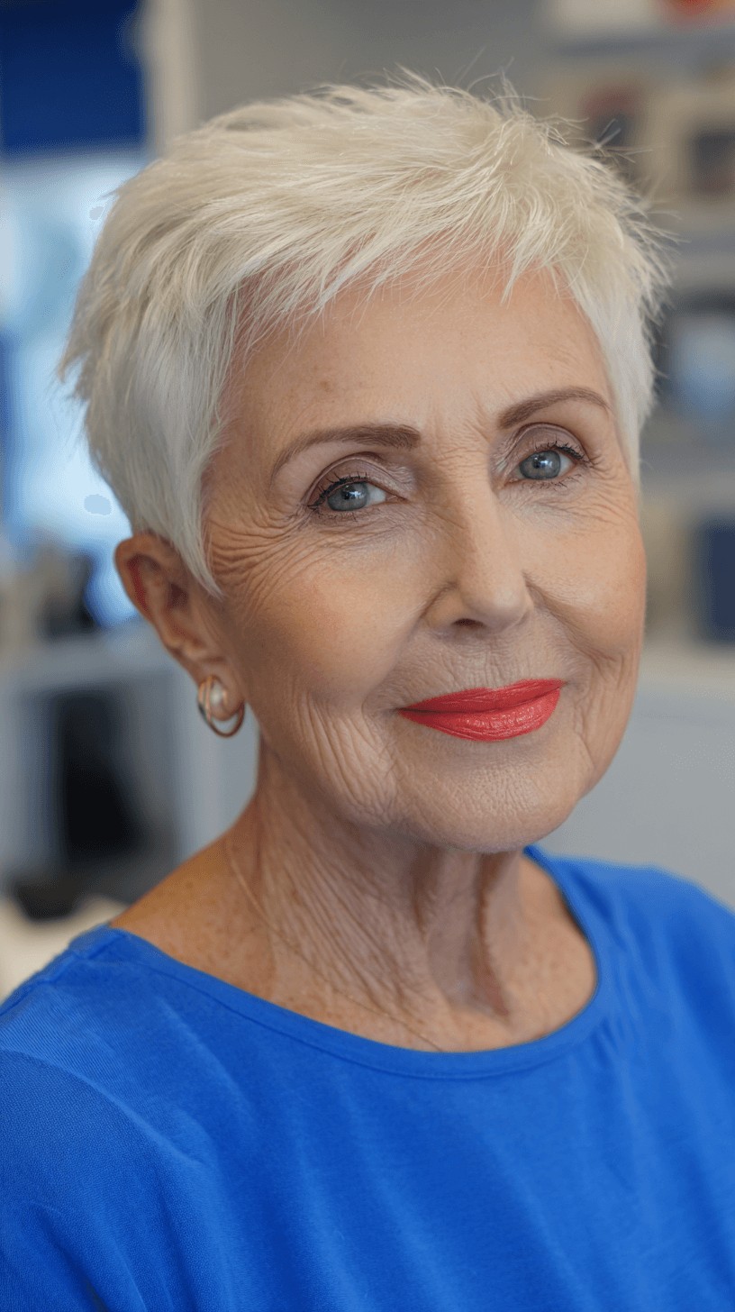 Textured Short Silver Pixie Cut with Soft Layers