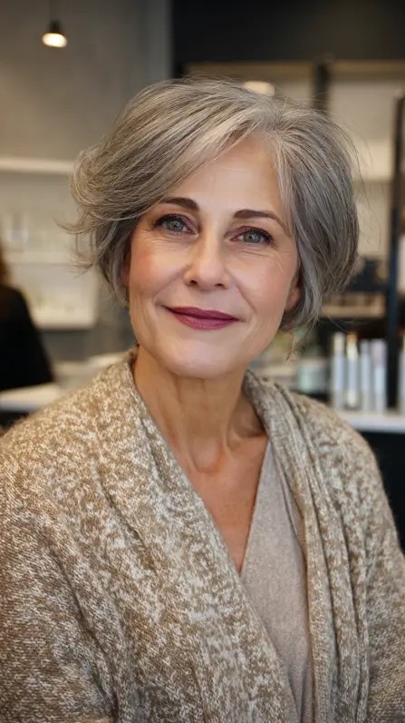 Textured Silver Bob with Fluffy Layers