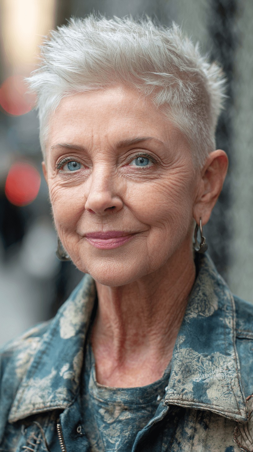 Textured Silver Pixie Cut with Shaved Sides