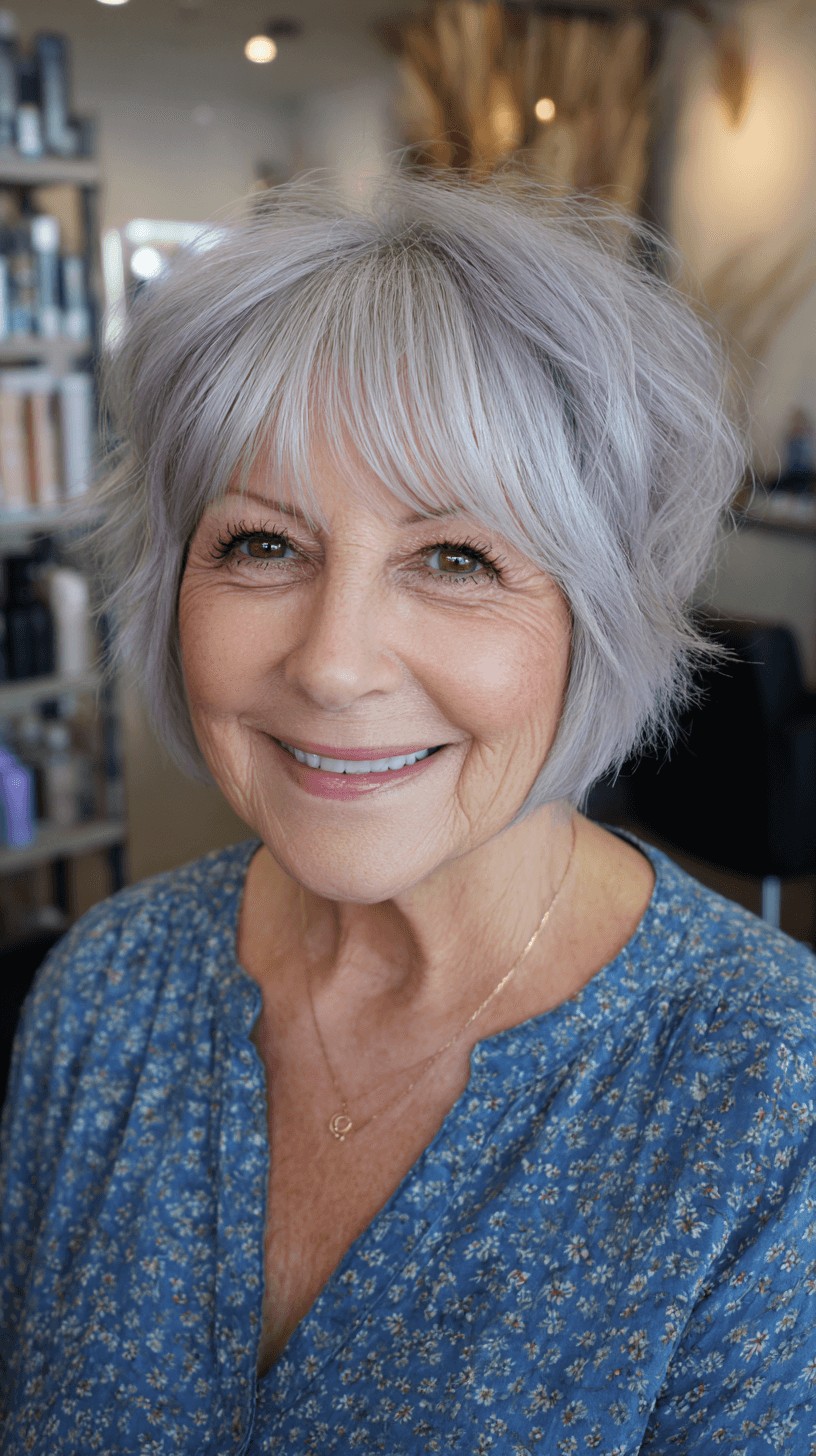 Textured Silver Shag with Feathered Bangs