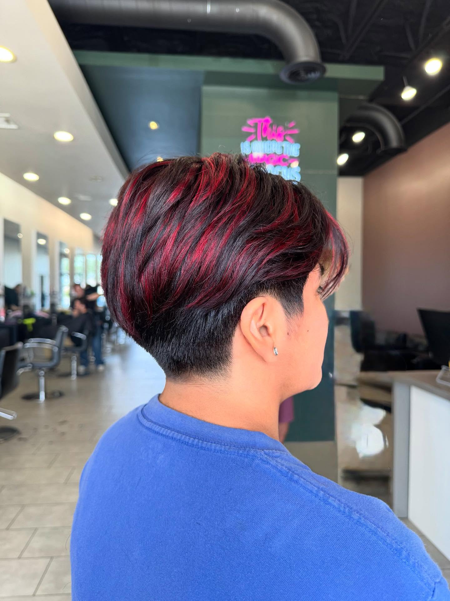 Bold Short Cut with Fiery Red Highlights
