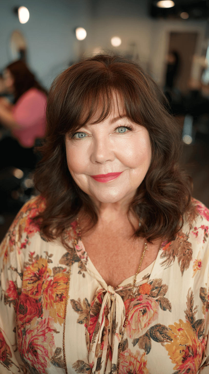 Charming Medium Length Cut with Soft Waves and Bangs