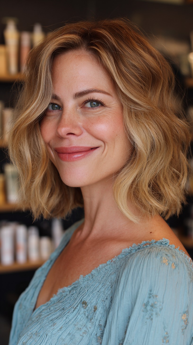 Chic Textured Blonde Lob with Soft Beachy Waves