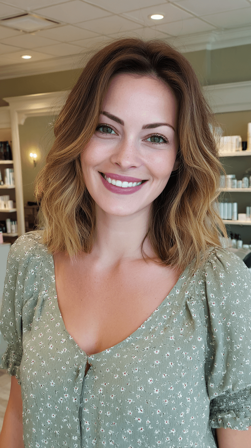 Effortlessly Textured Medium Length Cut with Subtle Highlights