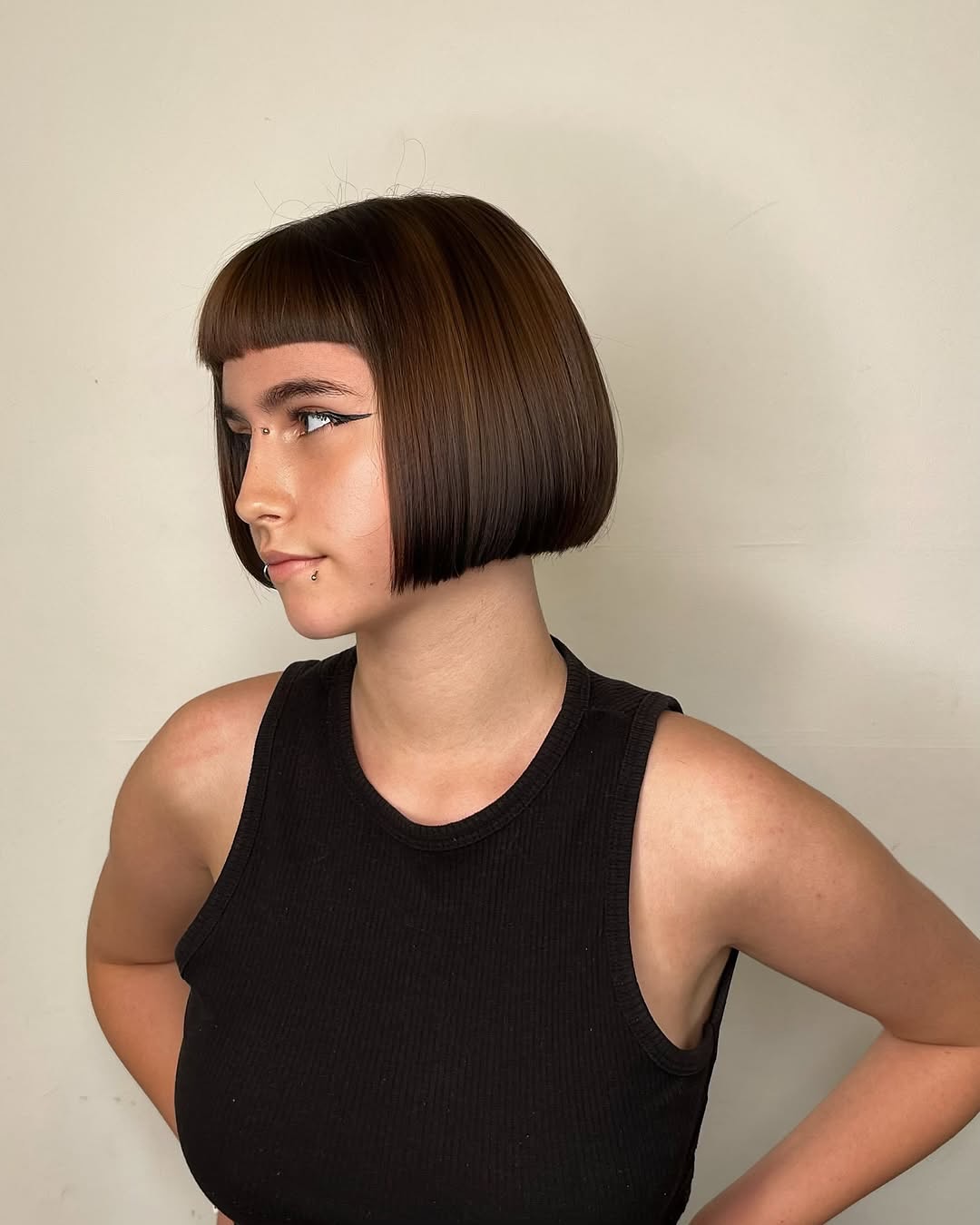 Modern Sharp Blunt Bob with Baby Bangs