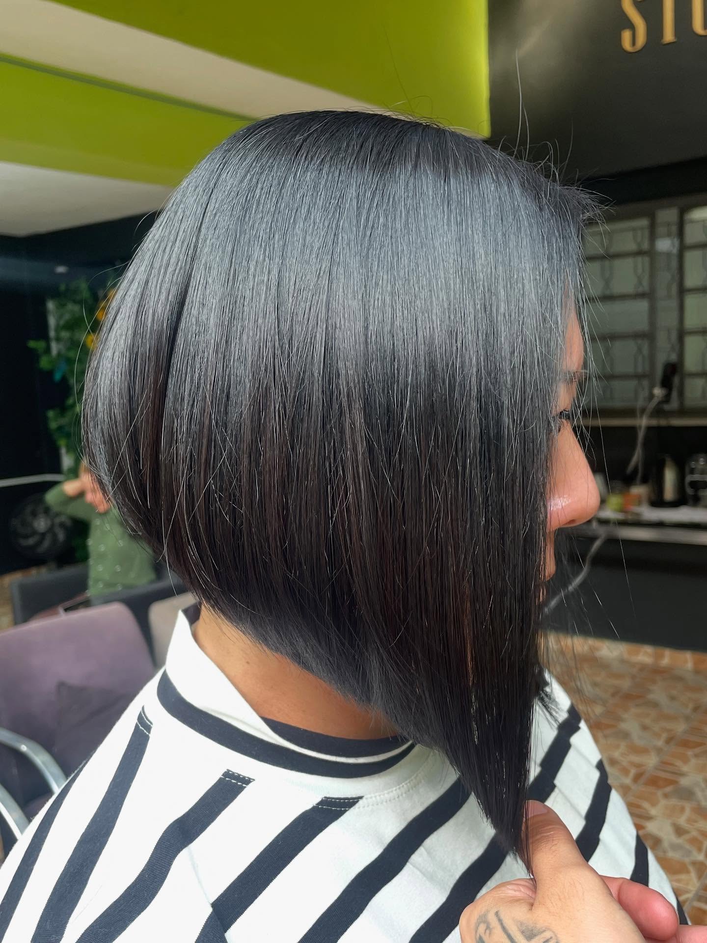 Sleek Angled Bob with Glossy Finish