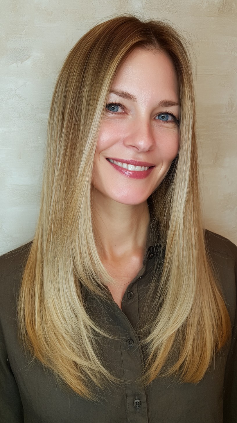 Sleek Long Blonde Cut with Subtle Face-Framing Layers
