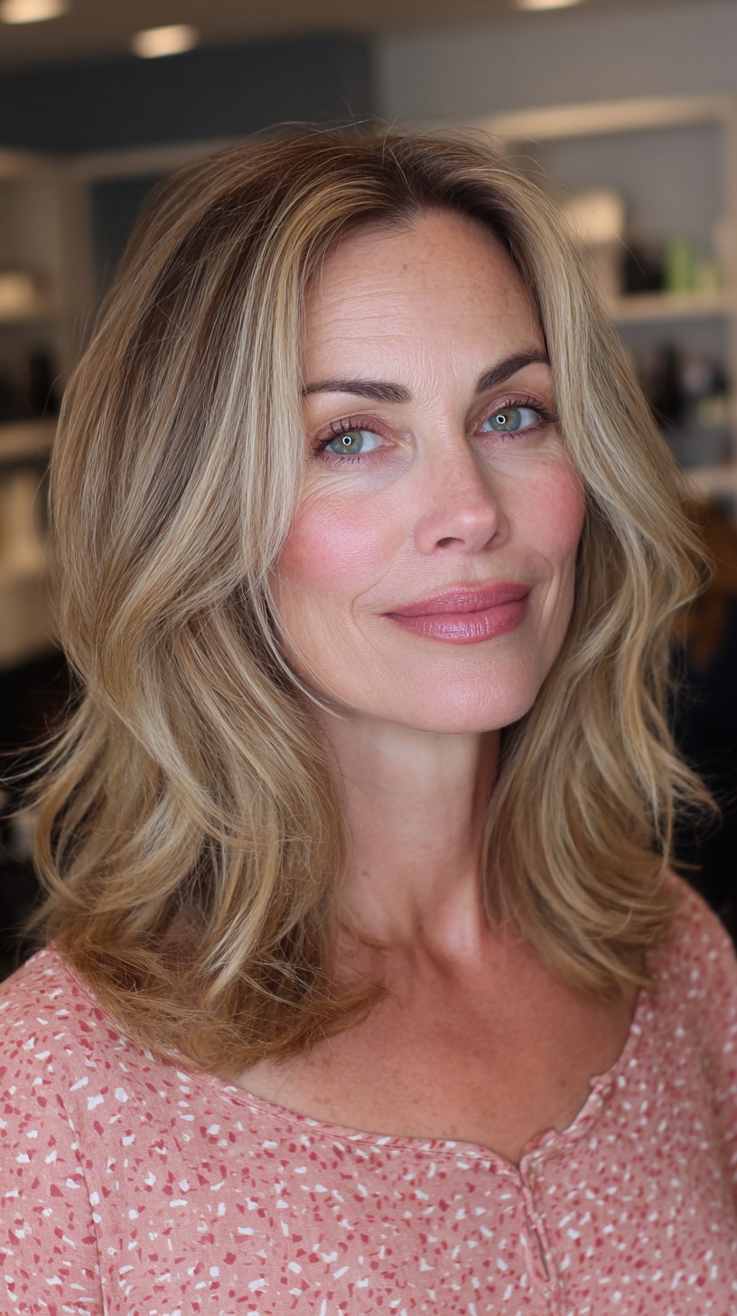 Soft Layered Blonde Waves with Natural Highlights