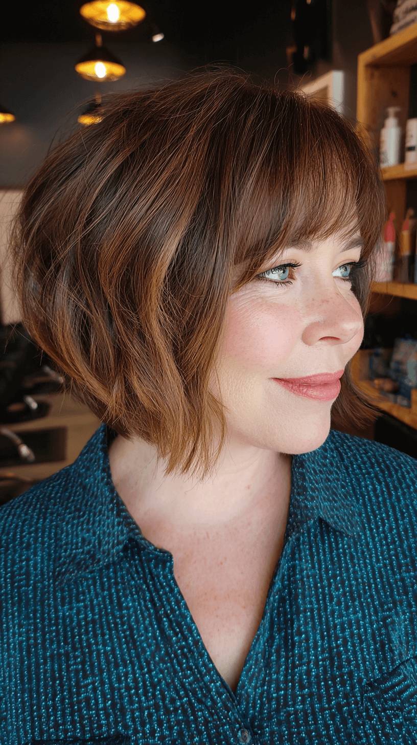 Textured A-Line Bob with Soft Caramel Highlights