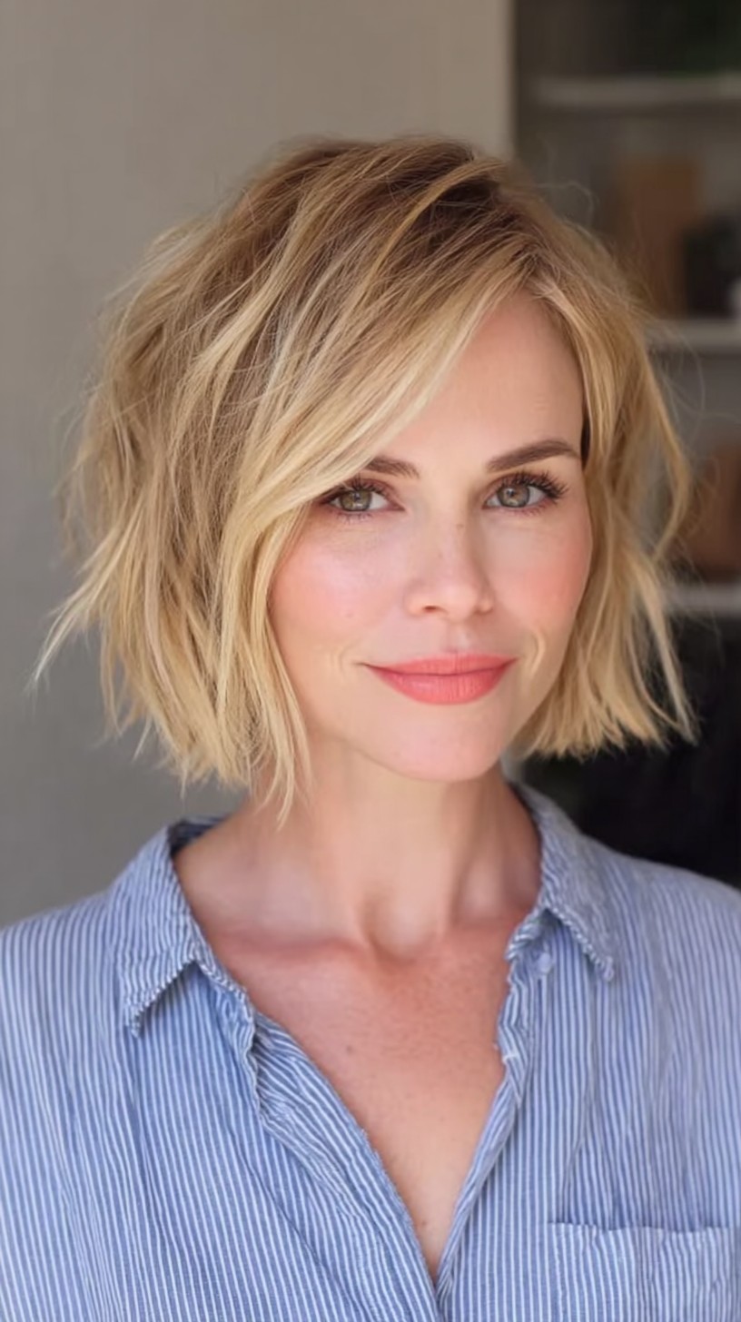 Textured Blonde Lob with Soft Waves