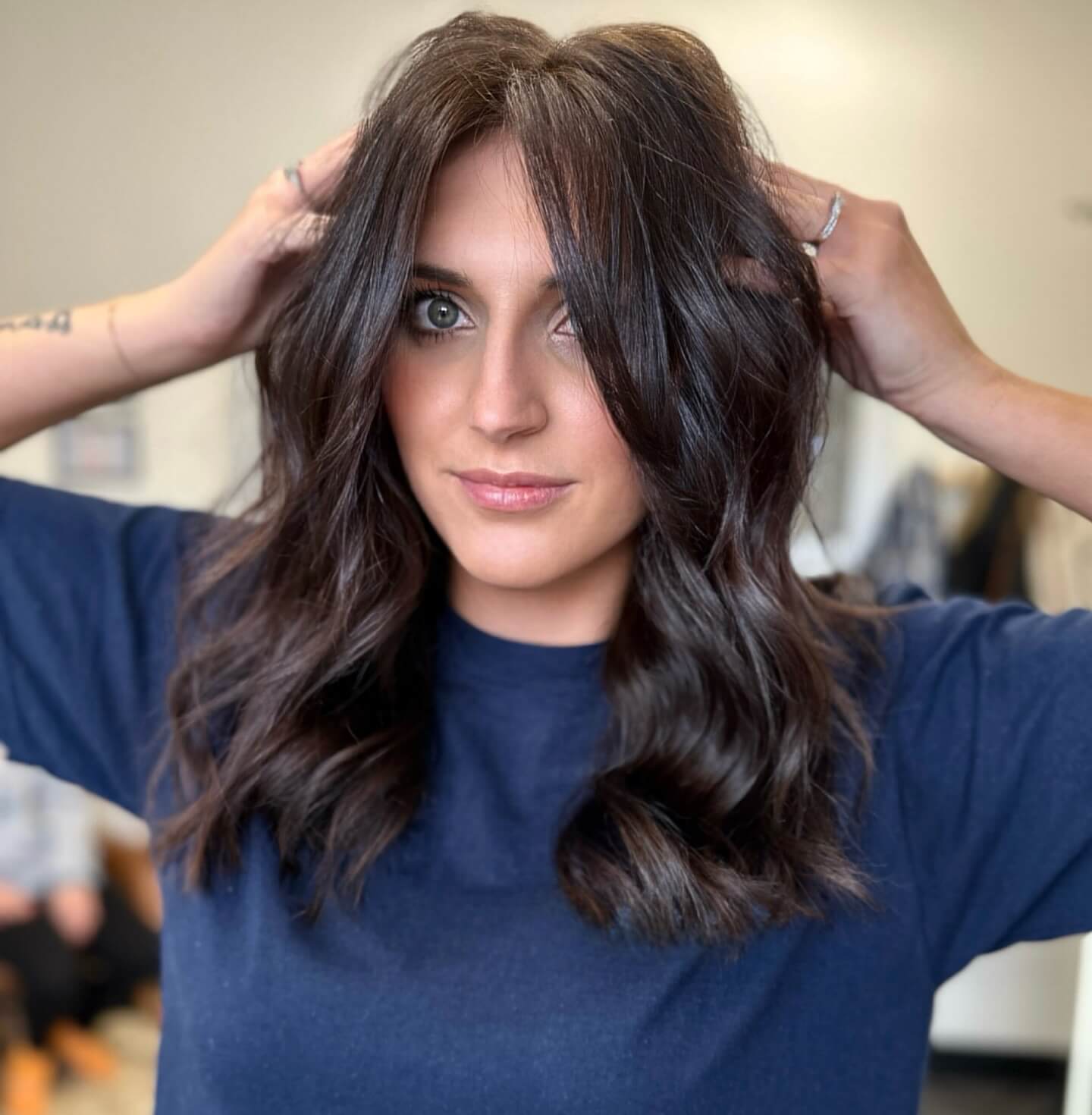 Textured Medium Length Waves with Soft Bangs