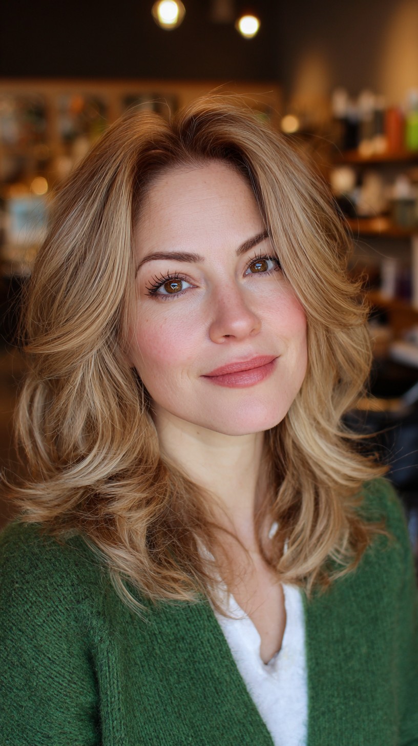 Textured Mid-Length Blonde Layers with Soft Face-Framing Pieces