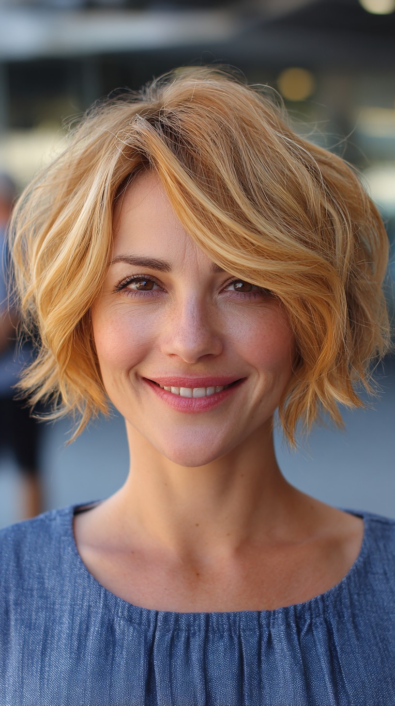 Textured Short Blonde Waves with Face-Framing Layers