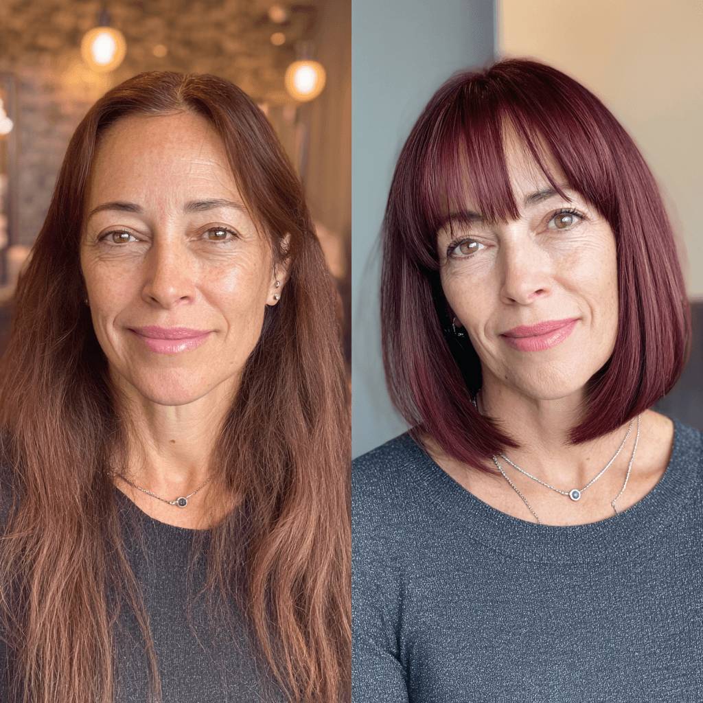 Bold Burgundy Bob with Soft Bangs
