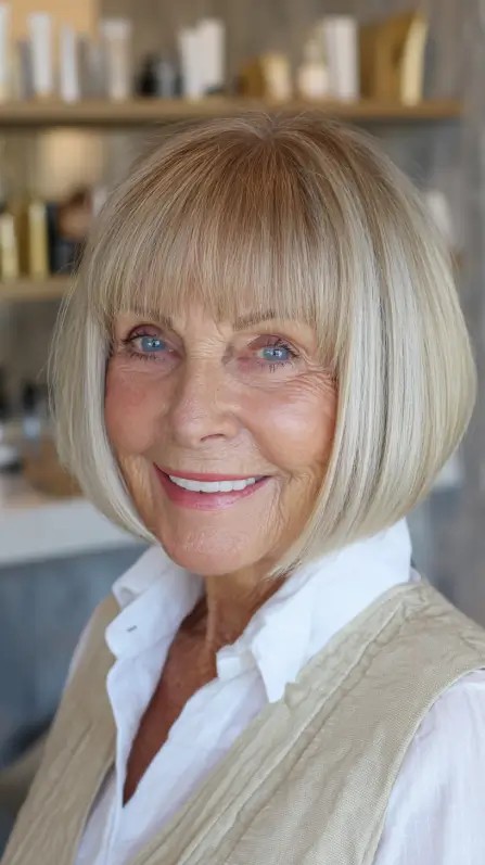 Chic Blunt Bob with Straight Fringe