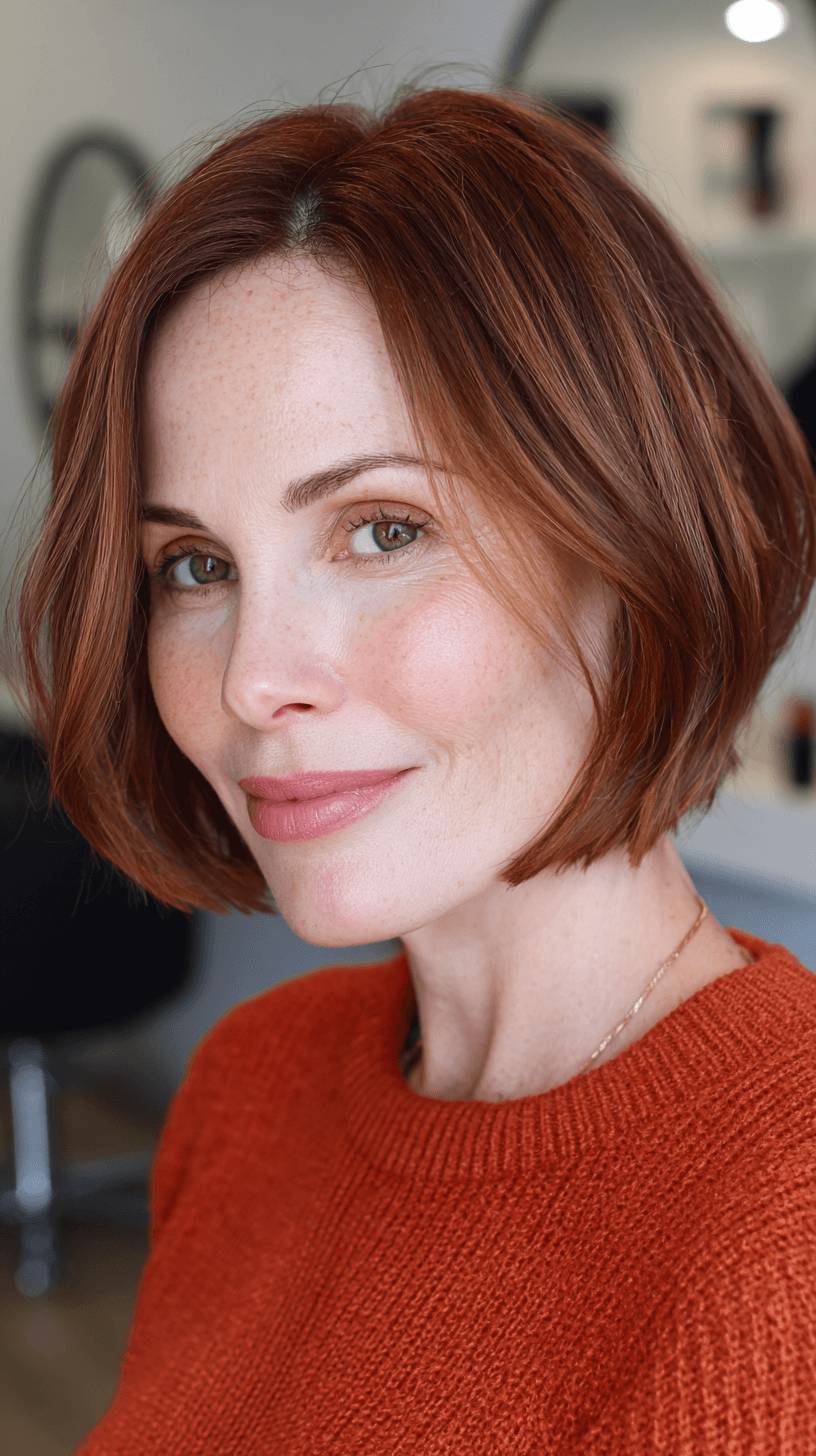Chic Copper Bob with Subtle Face-Framing Layers