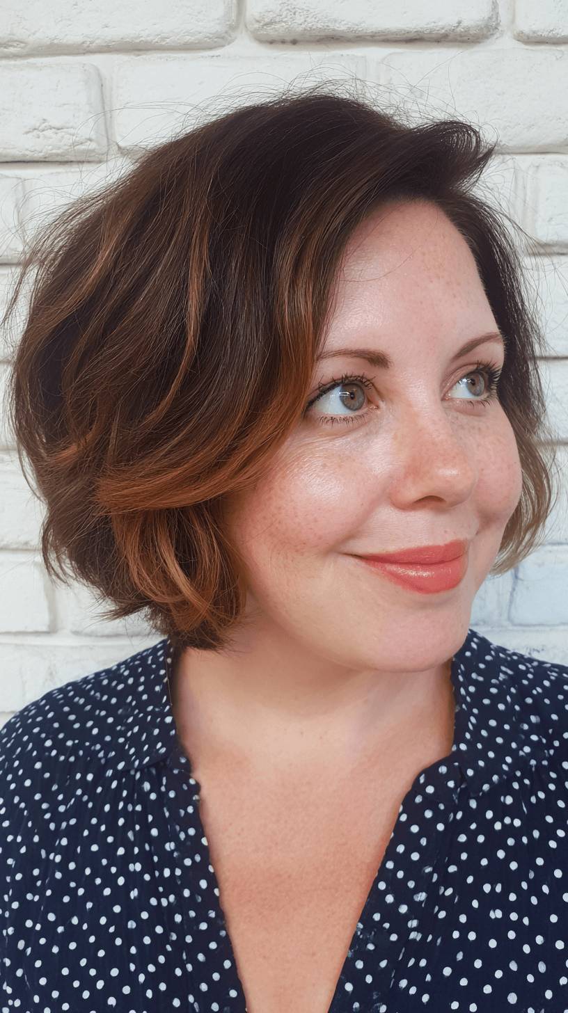 Chic Layered Bob with Warm Caramel Highlights