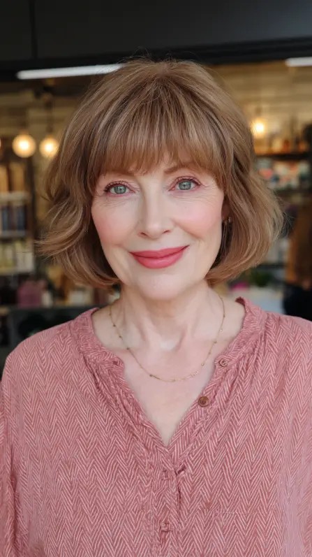 Chic Textured Chin-Length Bob with Soft Bangs