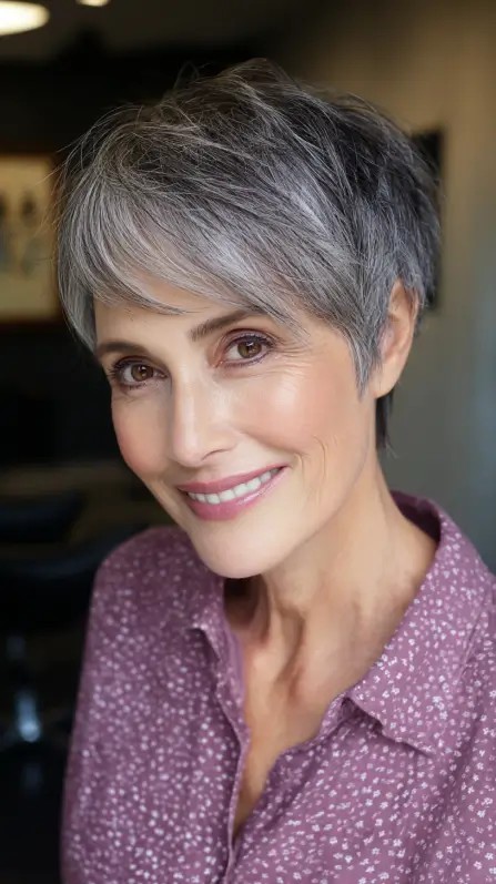 Chic Textured Gray Pixie with Soft Layers