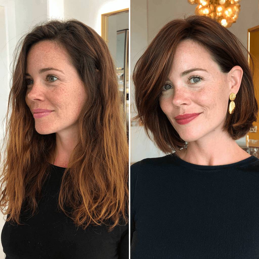 Chic Textured Lob with Warm Chestnut Tones