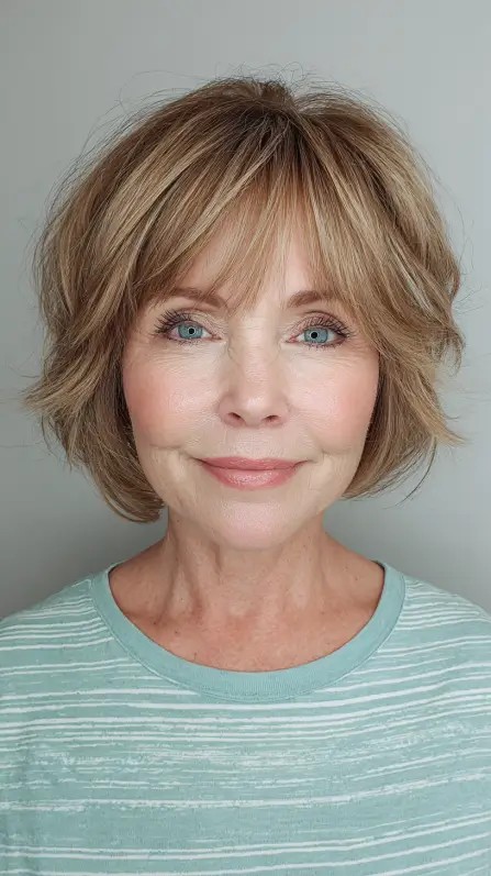 Choppy Layered Chin-Length Bob with Soft Bangs