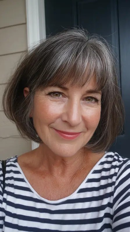 Classic Gray Micro Bob with Soft Bangs