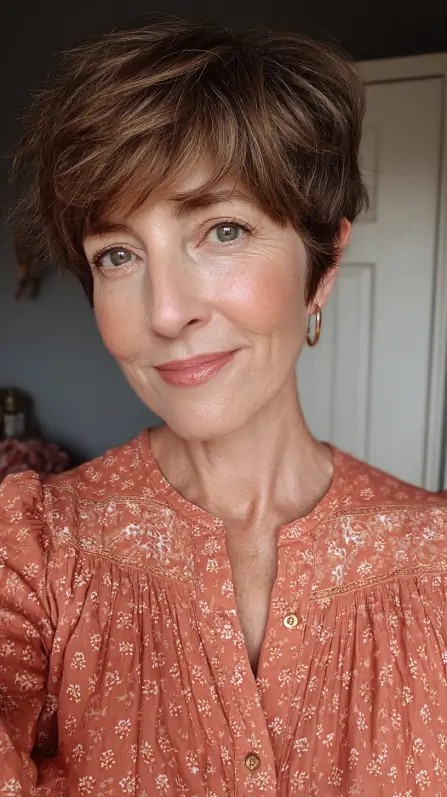 Effortlessly Textured Stacked Pixie with Soft Movement