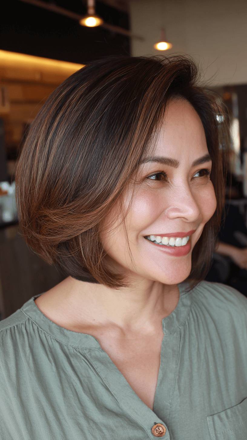 Elegant Chocolate Stacked Bob with Subtle Highlights