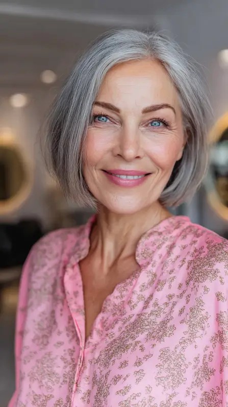 Elegant Silver Blunt Micro Bob with Soft Edges