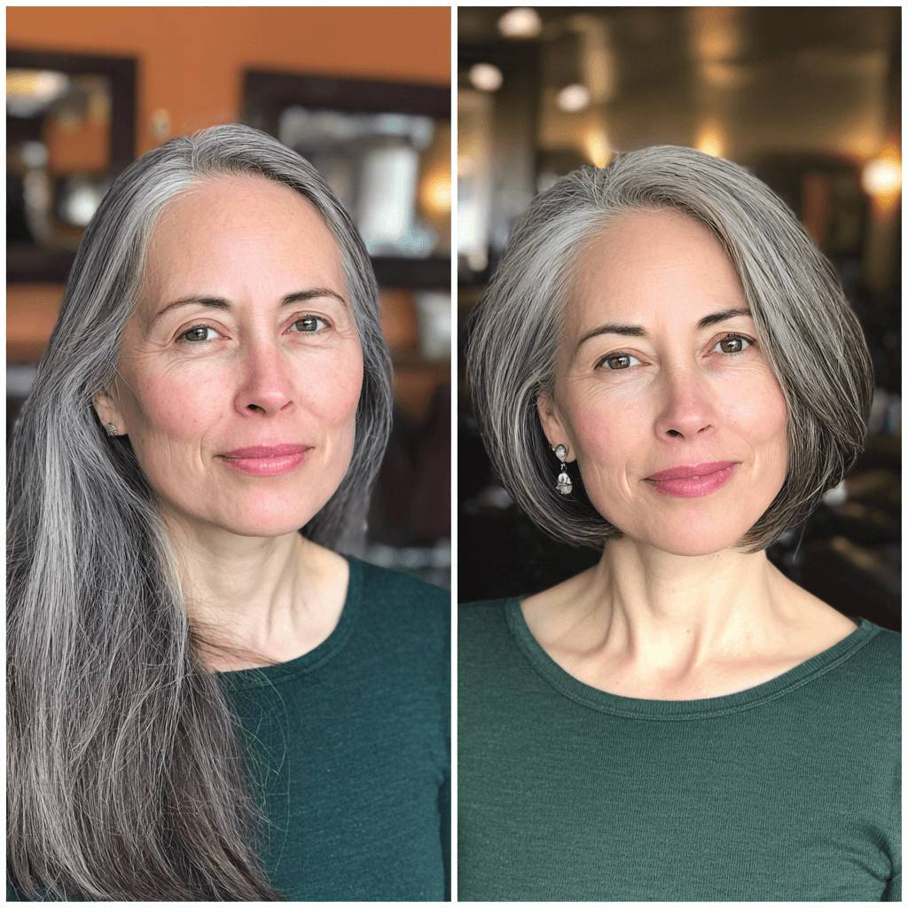 Elegant Silver Stacked Bob with Soft Layers