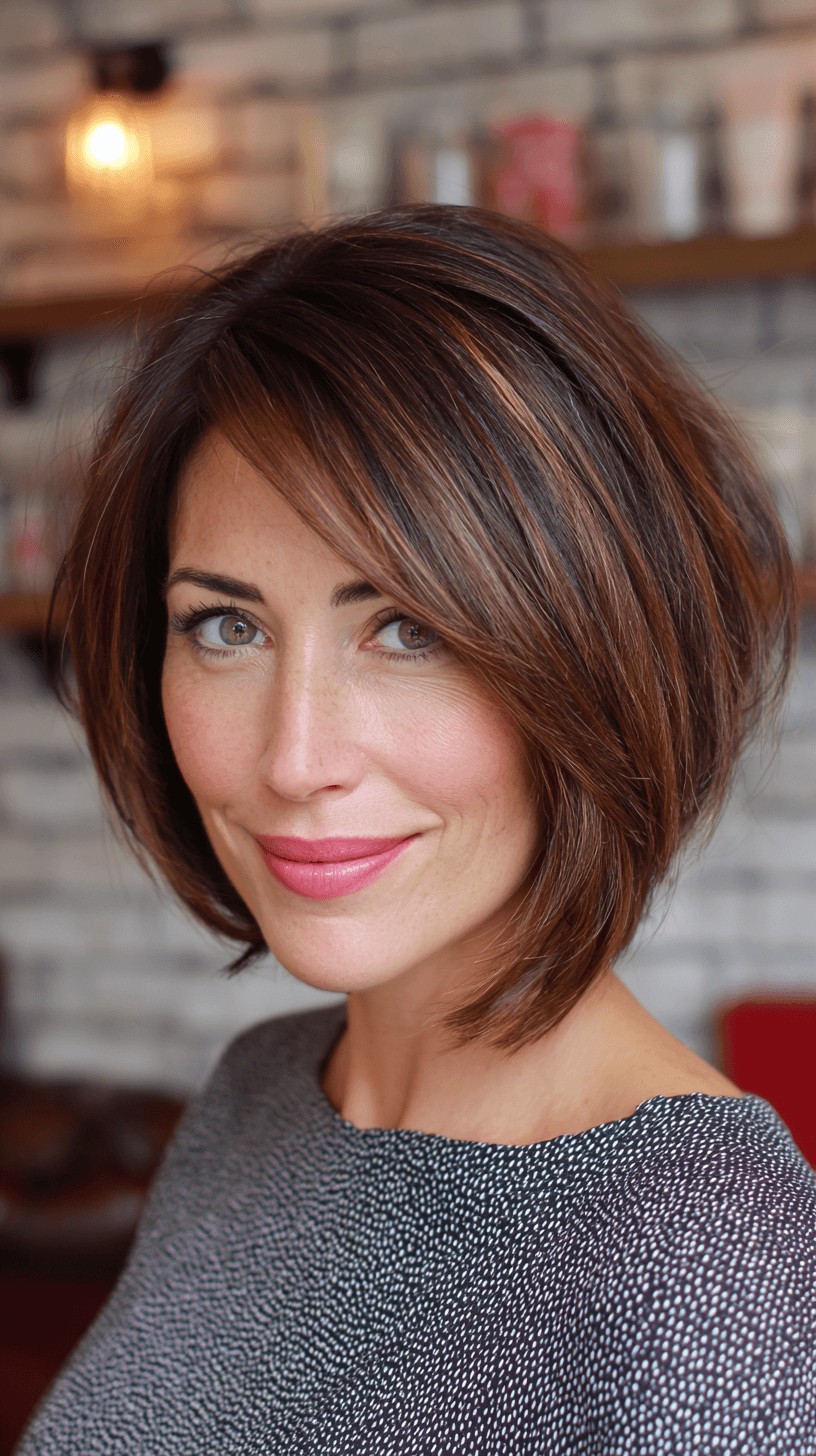 Elegant Textured Bob with Warm Caramel Highlights