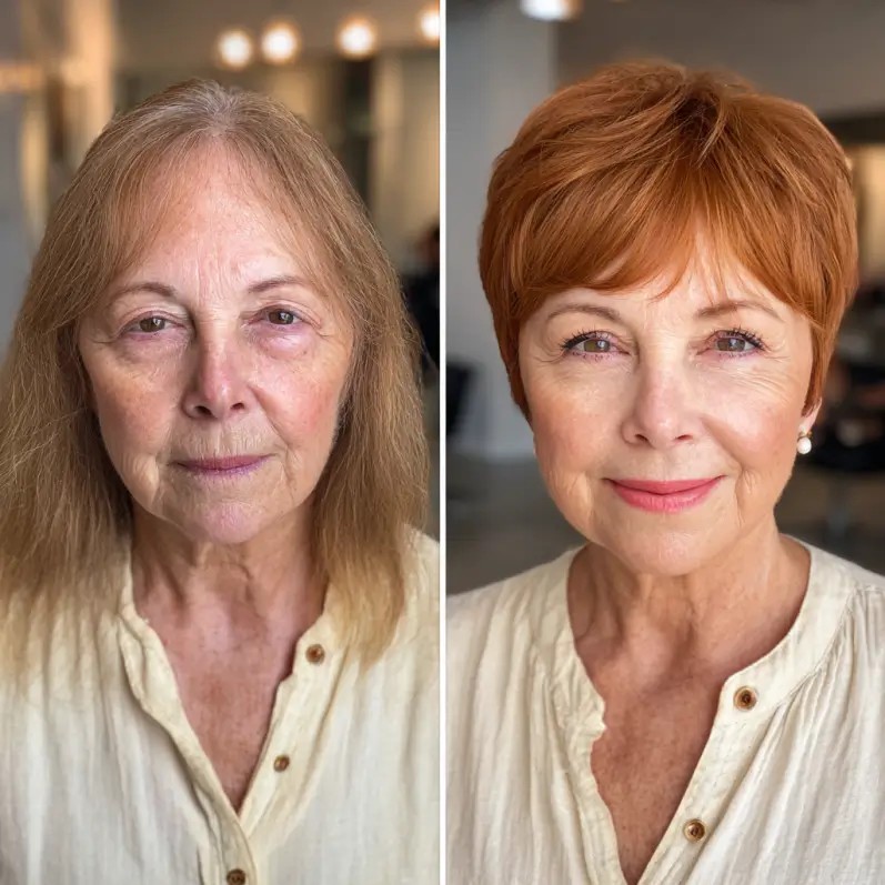 Fresh Short Pixie Cut with Warm Copper Highlights