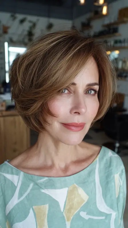 Modern Feathered Bob with Subtle Highlights