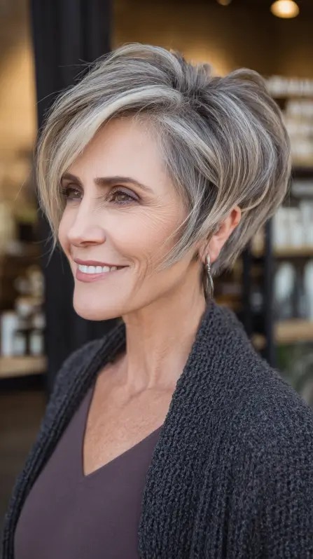 Modern Layered Stacked Pixie with Subtle Highlights