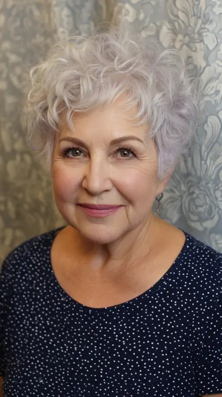 Playful Curly Pixie with Soft Lavender Tones