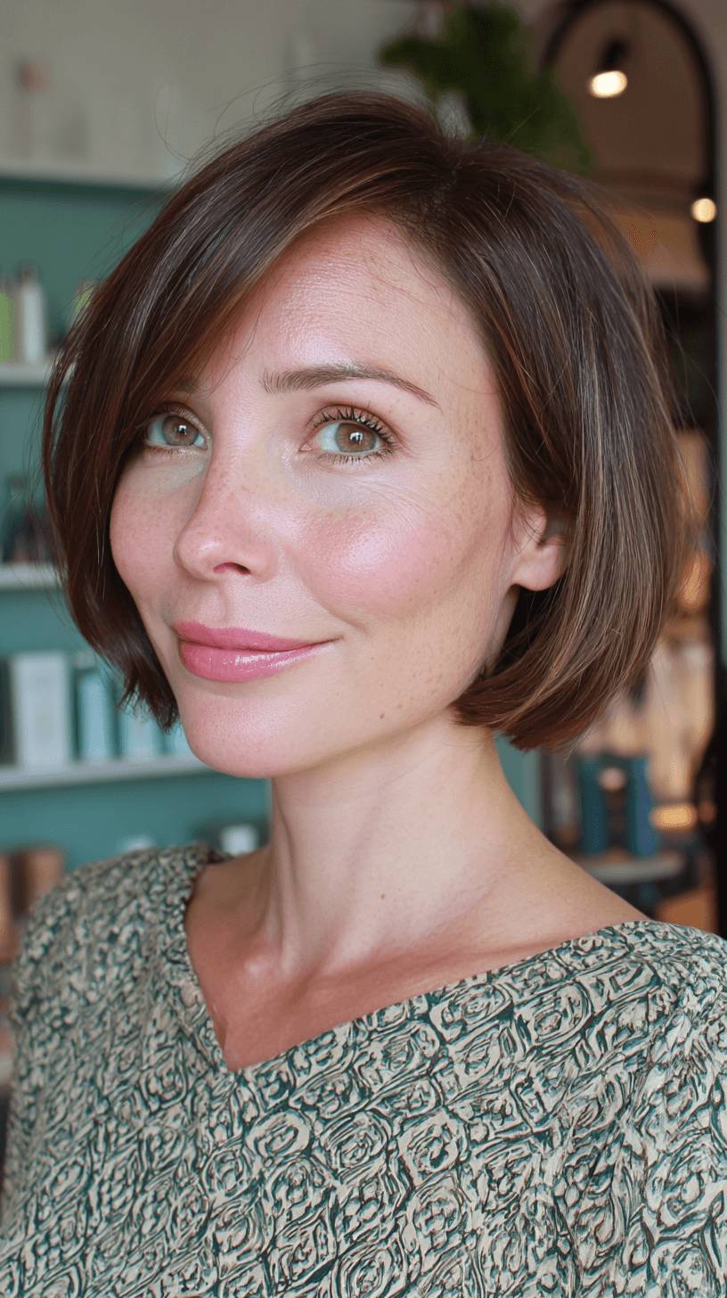 Refined Brown Blunt Bob with Subtle Movement