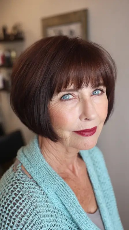 Rich Chocolate Micro Bob with Subtle Bangs