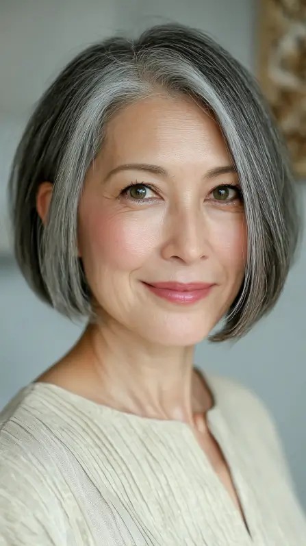 Sleek Gray Blunt Bob with Subtle Layers