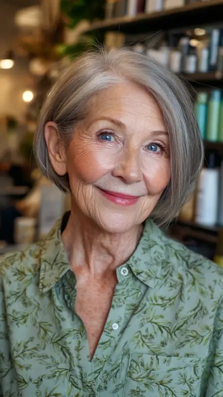 Softly Layered Silver Bob with Subtle Movement