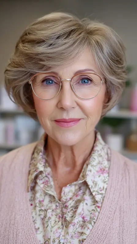 Softly Layered Vintage Bob with Subtle Highlights