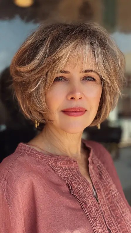 Softly Voluminous Feathered Bob with Fringed Layers