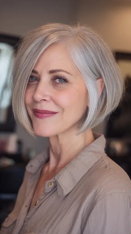 Stylish Asymmetrical Silver Bob with Textured Layers