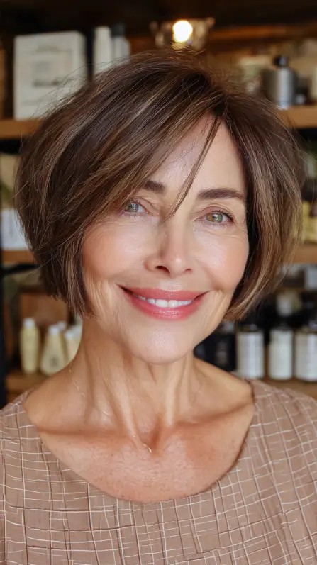 Textured Brunette Micro Bob with Subtle Layers