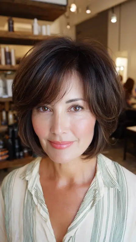 Textured Feathered Bob with Soft Bangs